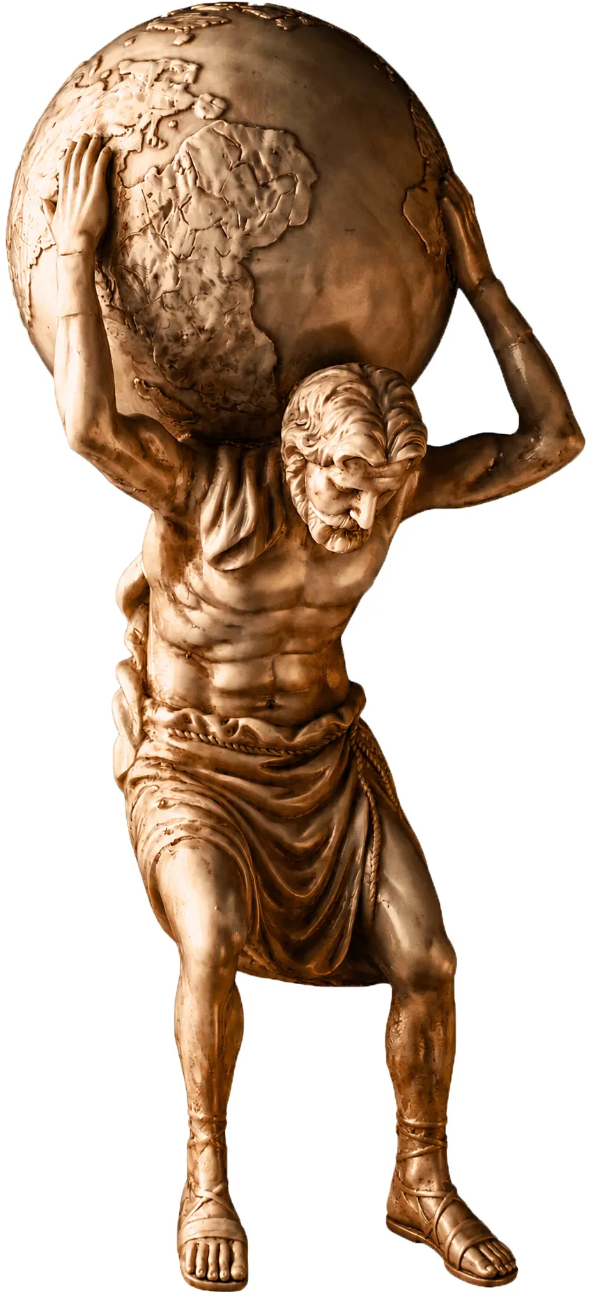 Statue d'Atlas symbolisant les troubles causés par le désalignement de la première vertèbre cervicale