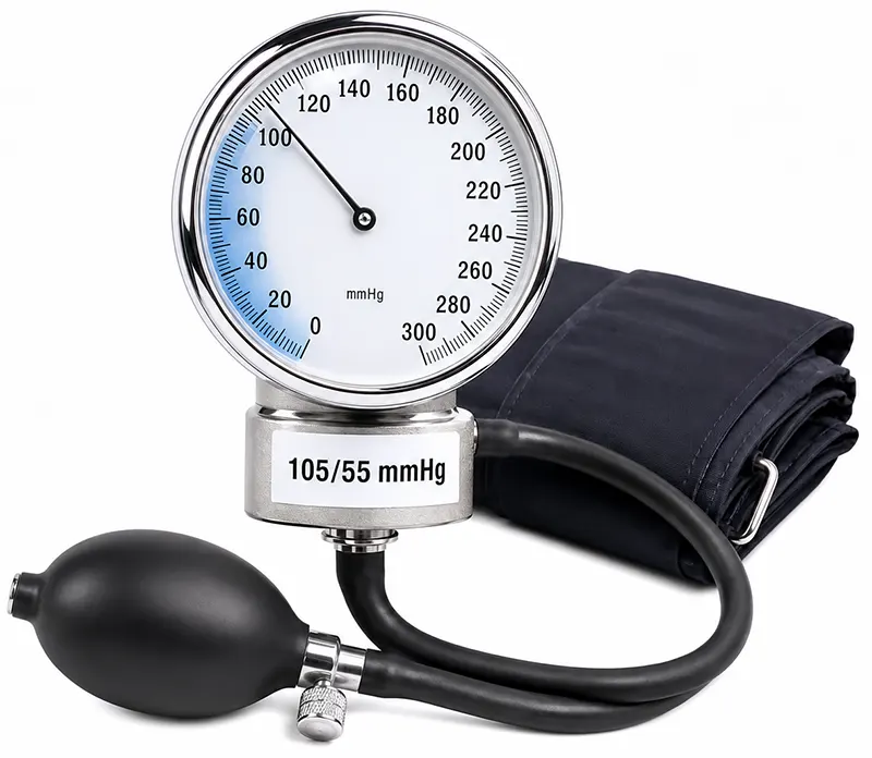 Tensiomètre indiquant une pression artérielle basse inférieure à 110/60 mmHg