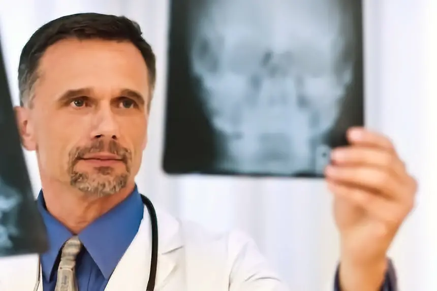 Médecin examinant des radiographies d'un Atlas désaligné Le docteur examine des radiographies de l’Atlas désaligné
