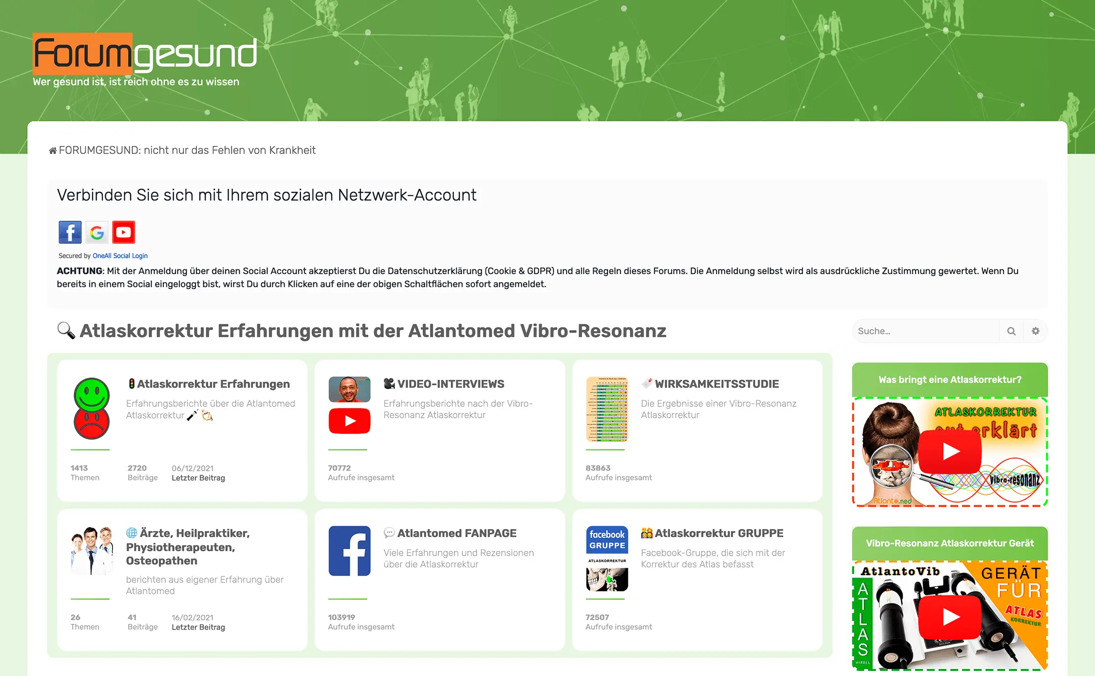 Forum allemand sur la correction de l'Atlas, témoignages et faits intéressants sur la santé